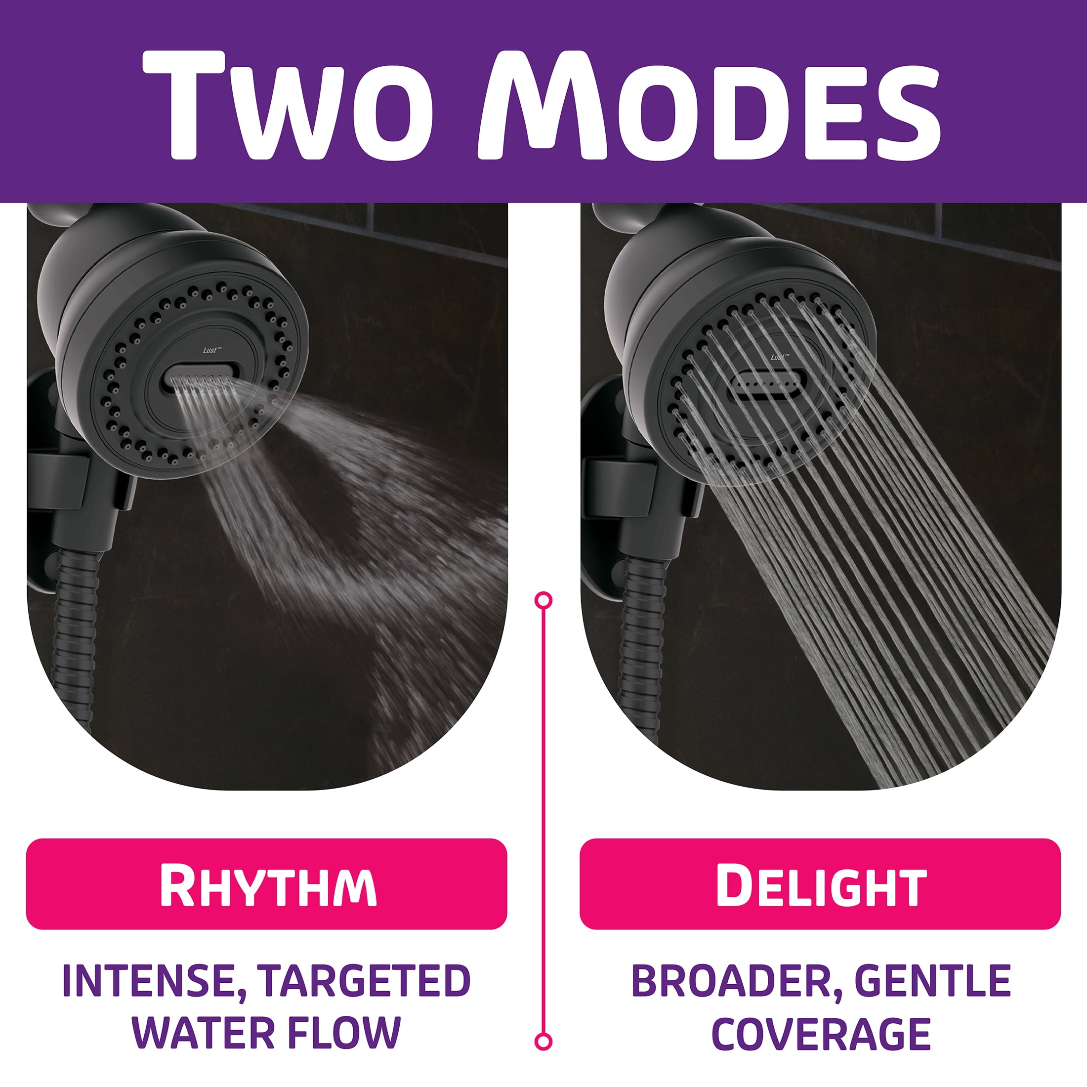 Oxygenics Lust Elysium 2-Setting Matte Black Water Pressure Massager - 72" Hose