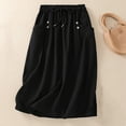 thumbnail image 2 of Brondbend Women's Skirts Midi Skirt Solid Color Tie Button Pocket Mid-Calf Skirt Trendy Skirts Lightweight Skirt Street Festival Gift Black Skirt for Women Size-L, 2 of 6