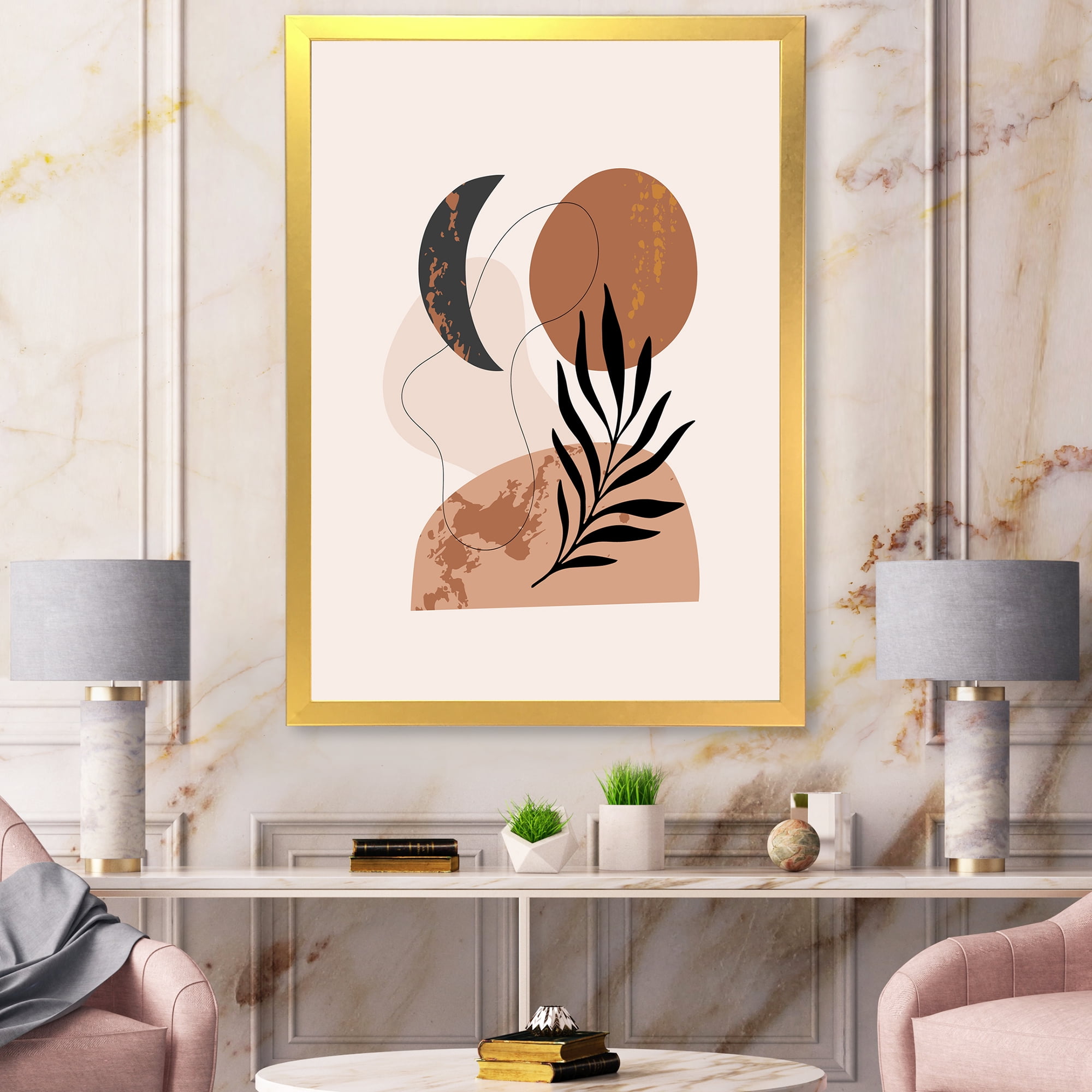 Designart 'Sun and Moon Shapes In Retro Terracotta Tones I' Modern Framed Art Print