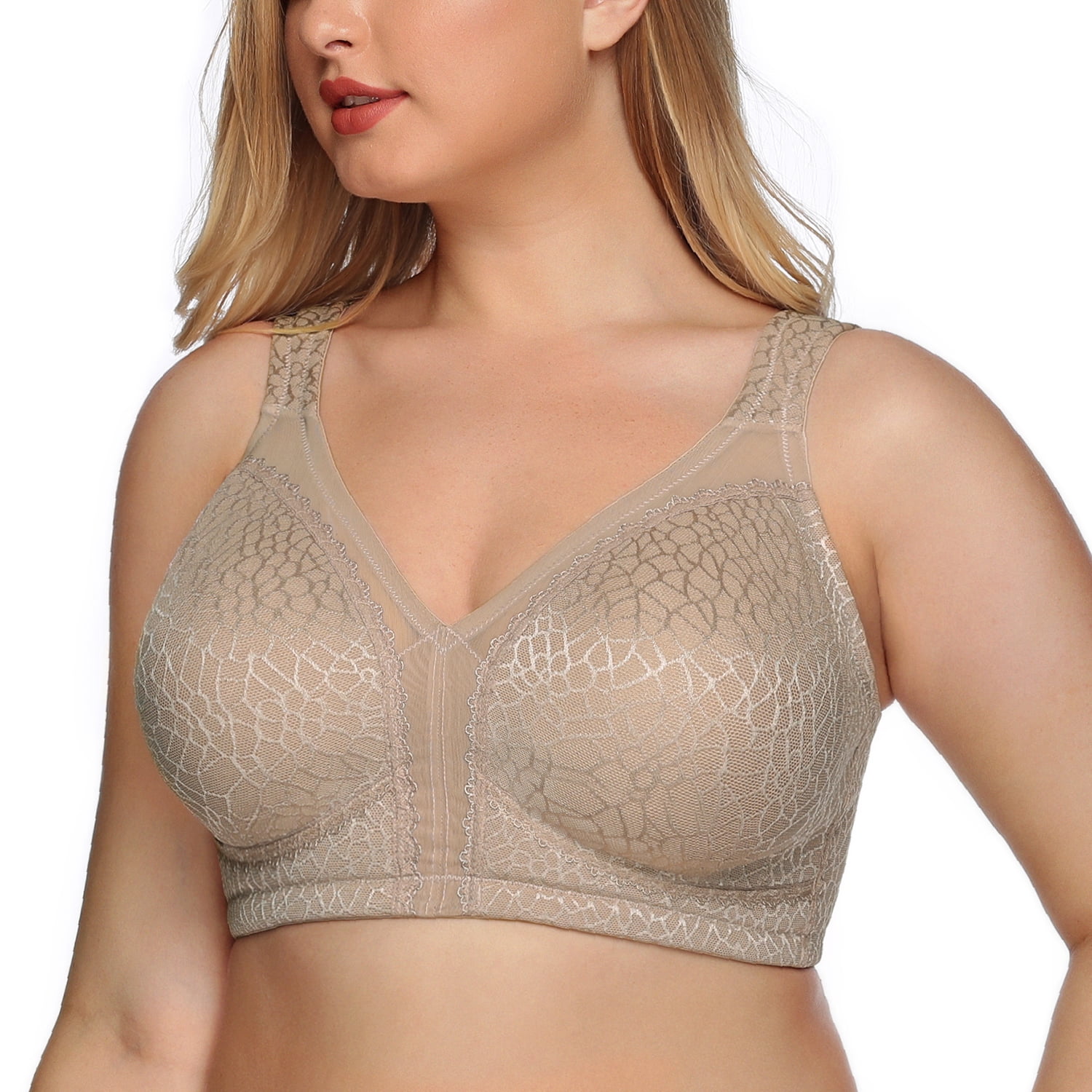 Exerin Women's Plus Size Comfort Full Coverage Double Support Unpadded Wirefree Minimizer Bra (38B, Toffee)