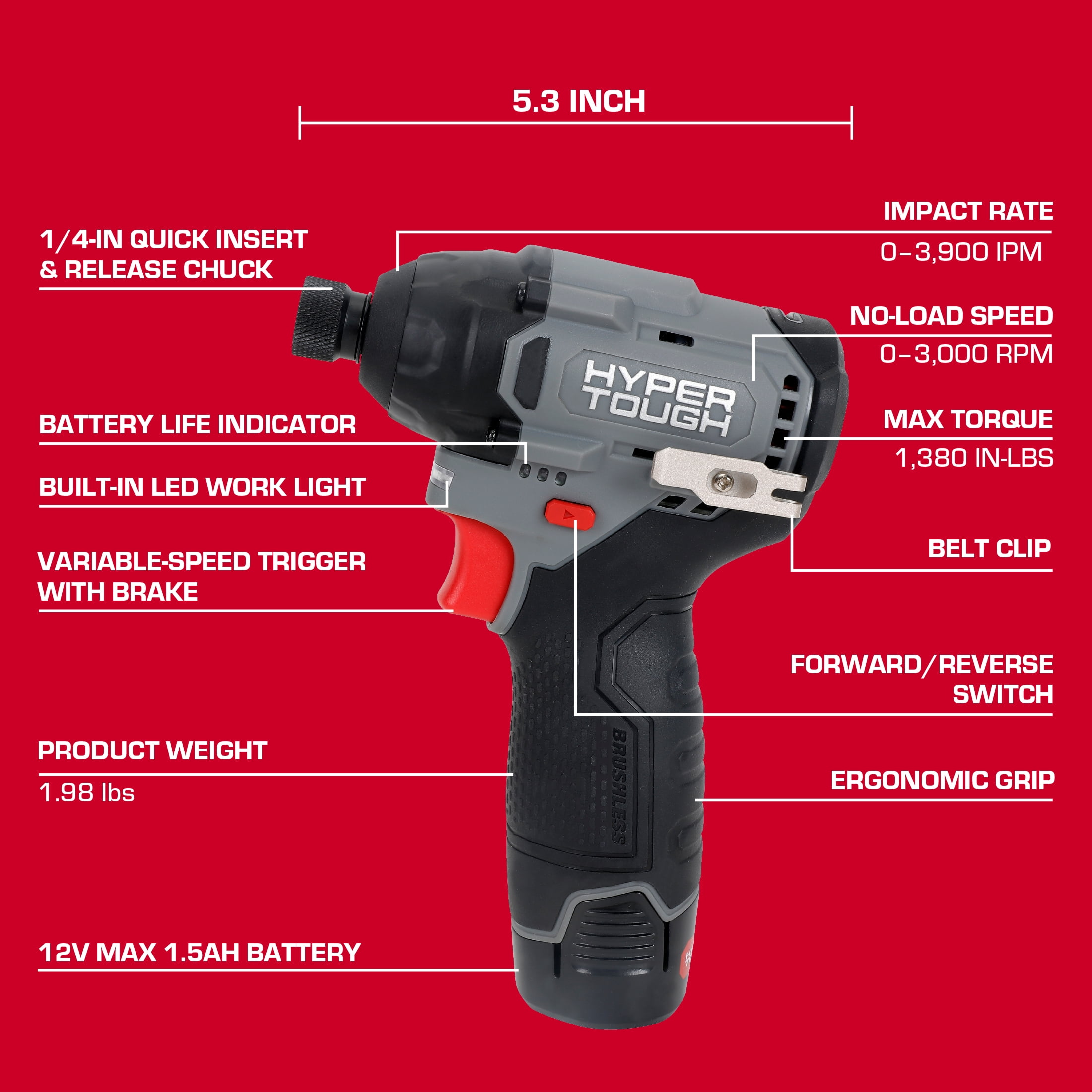 Hyper Tough 12V Brushless Impact Driver