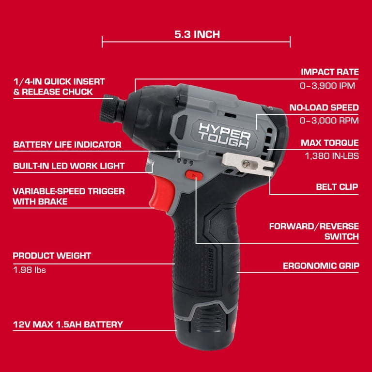 Hyper Tough 12V Brushless Impact Driver, Compact Design photo 4
