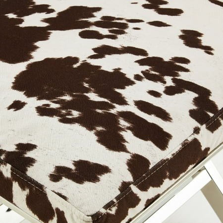 Inspired Home Arianna Velvet Faux Cowhide Entryway Ottoman With
