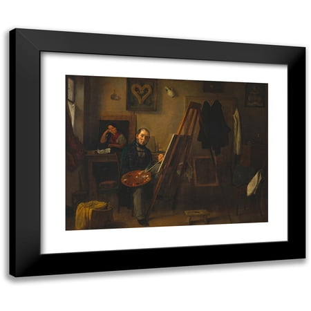 Michael Neder 14x12 Black Modern Framed Museum Art Print Titled - Self -Portrait Michael Neder on the Easel (1853)