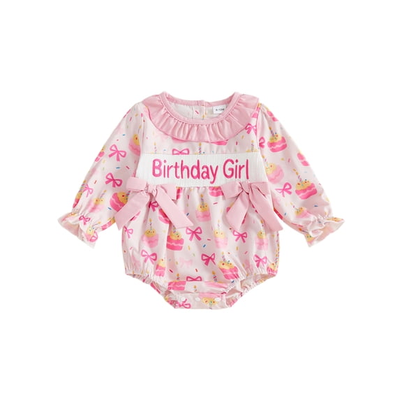BemeyourBBs Baby Girl My First Birthday Outfit Clothes 1st Birthday Romper with Bow Long Sleeve Cupcake Print Bodysuit