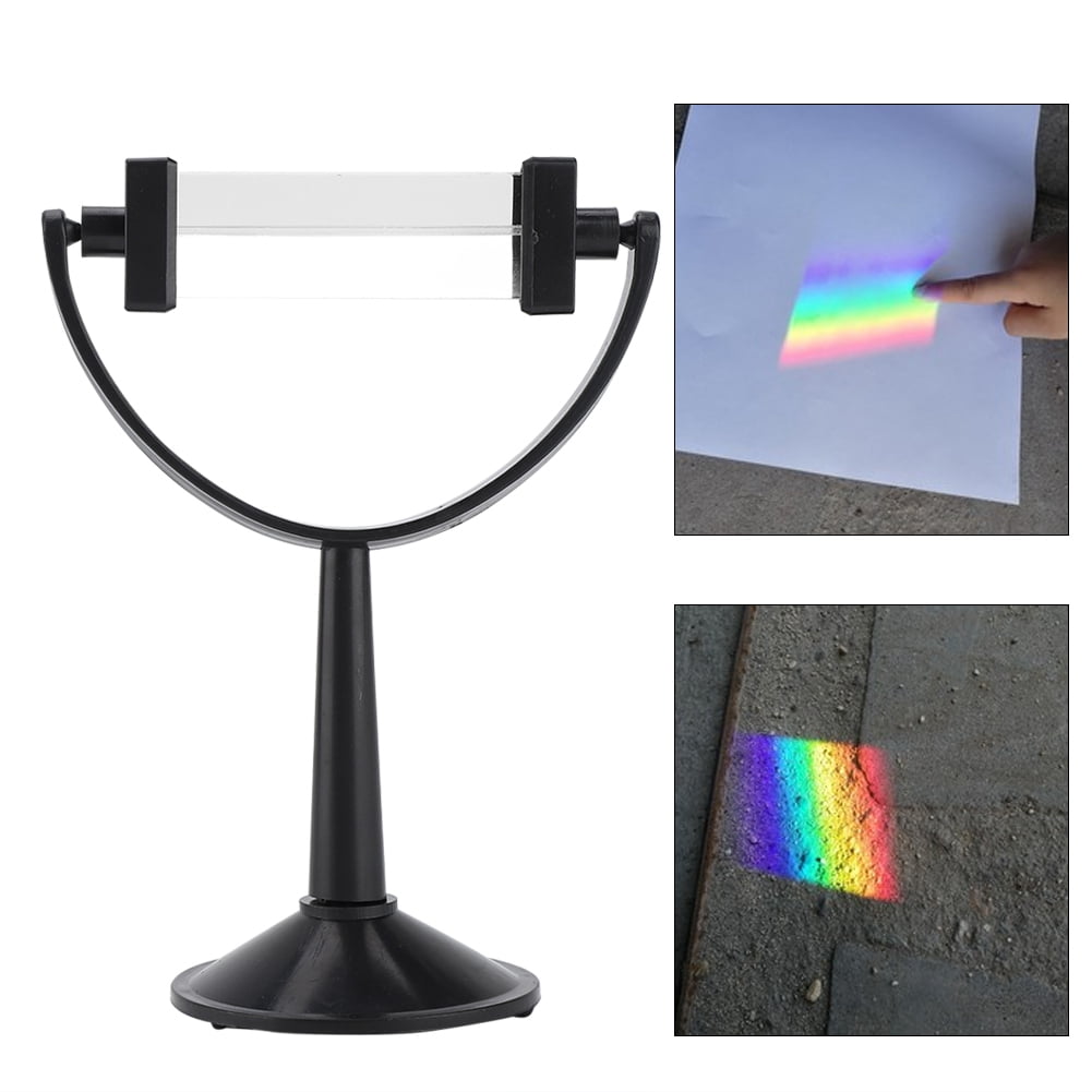 Optical Glass Triple Triangular Prism with Stand Physics Light Spectrum 
