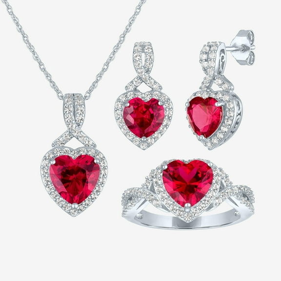 Lab Created Ruby Sterling Silver Heart 3-pc. Jewelry Set