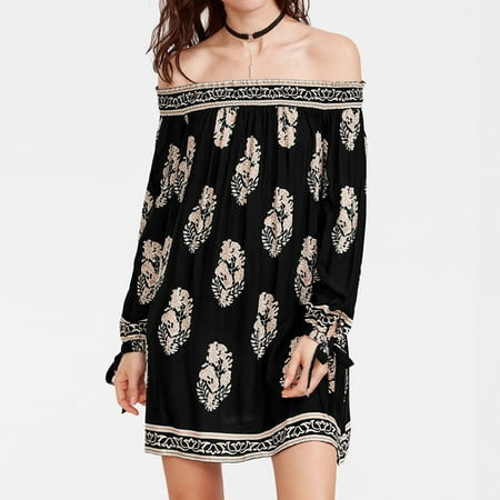 Zanzea Womens Plus Manches Longue Bustier Floral Rayonne Sexy Plage Mini Robe Loose Mini Dress