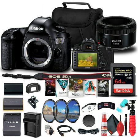 Canon EOS 5DS DSLR Camera Body Only 0581C002 Canon EF 50mm Lens 64GB Memory Card Filter Kit LPE6 Battery External Charger Card Reader Corel Photo Software Case International Model