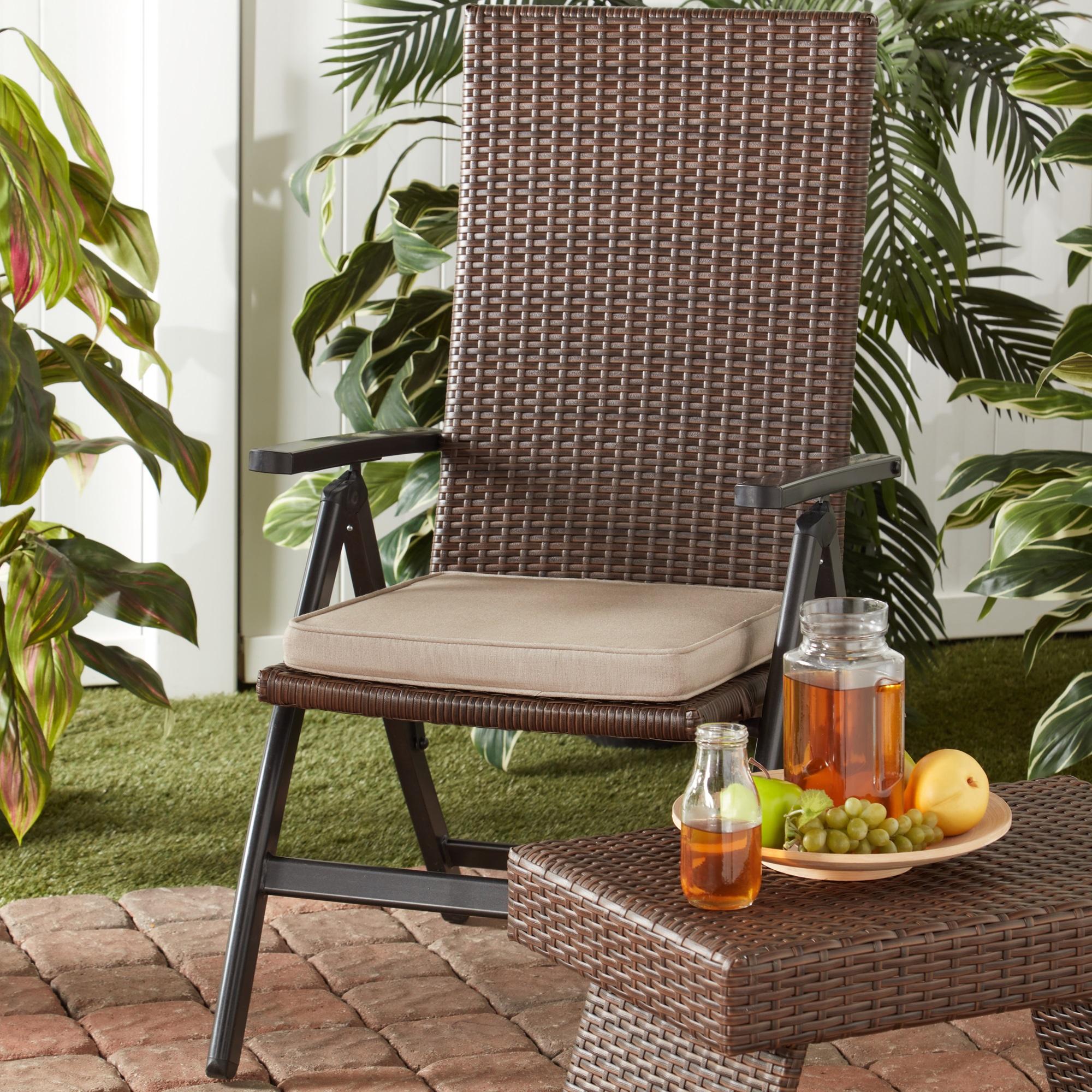 Outdoor PE Wicker Foldable Reclining Chair with Sunbrella Cast Ash Seat Cushion