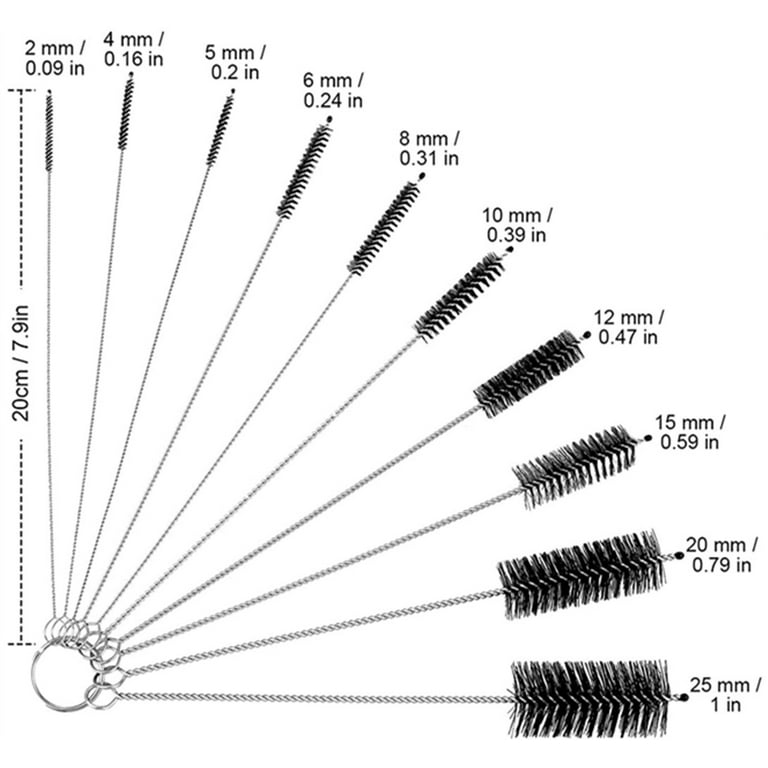 8.2 Inch Nylon Tube Brush Set Pipe Cleaning Brushes for Drinking Straws  Glasses Keyboards Jewelry Cleaning,Set of 10, Black 