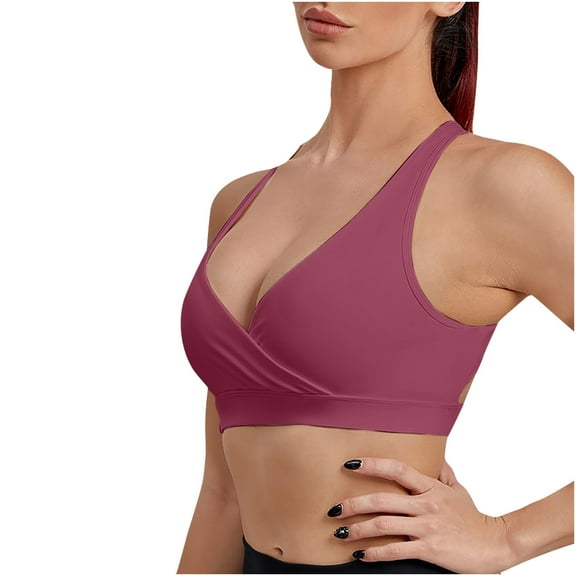 Lovskoo 2024 Sports Bras for Women Bralette with Support Compression Solid Fitness Yoga Quick-Drying Shockproof Brassiere Running Brassiere Hot Pink