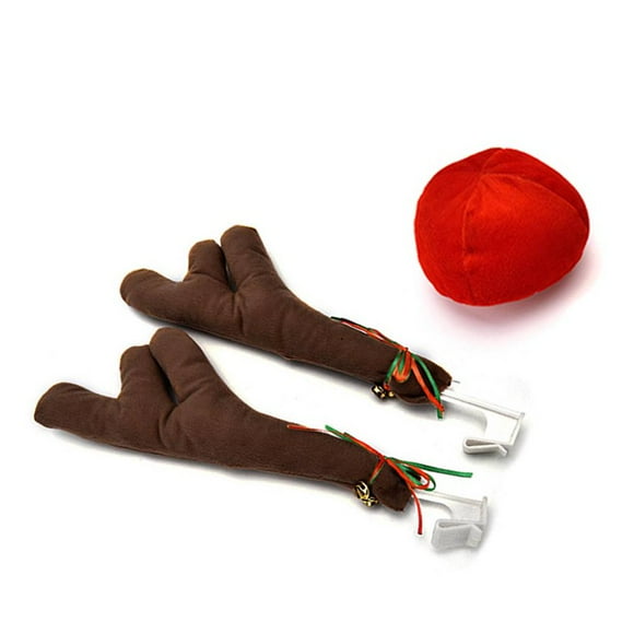 Christmas Antlers and Red Nose Car Decoration Reindeer Vehicle Flannelette Costume Ornaments