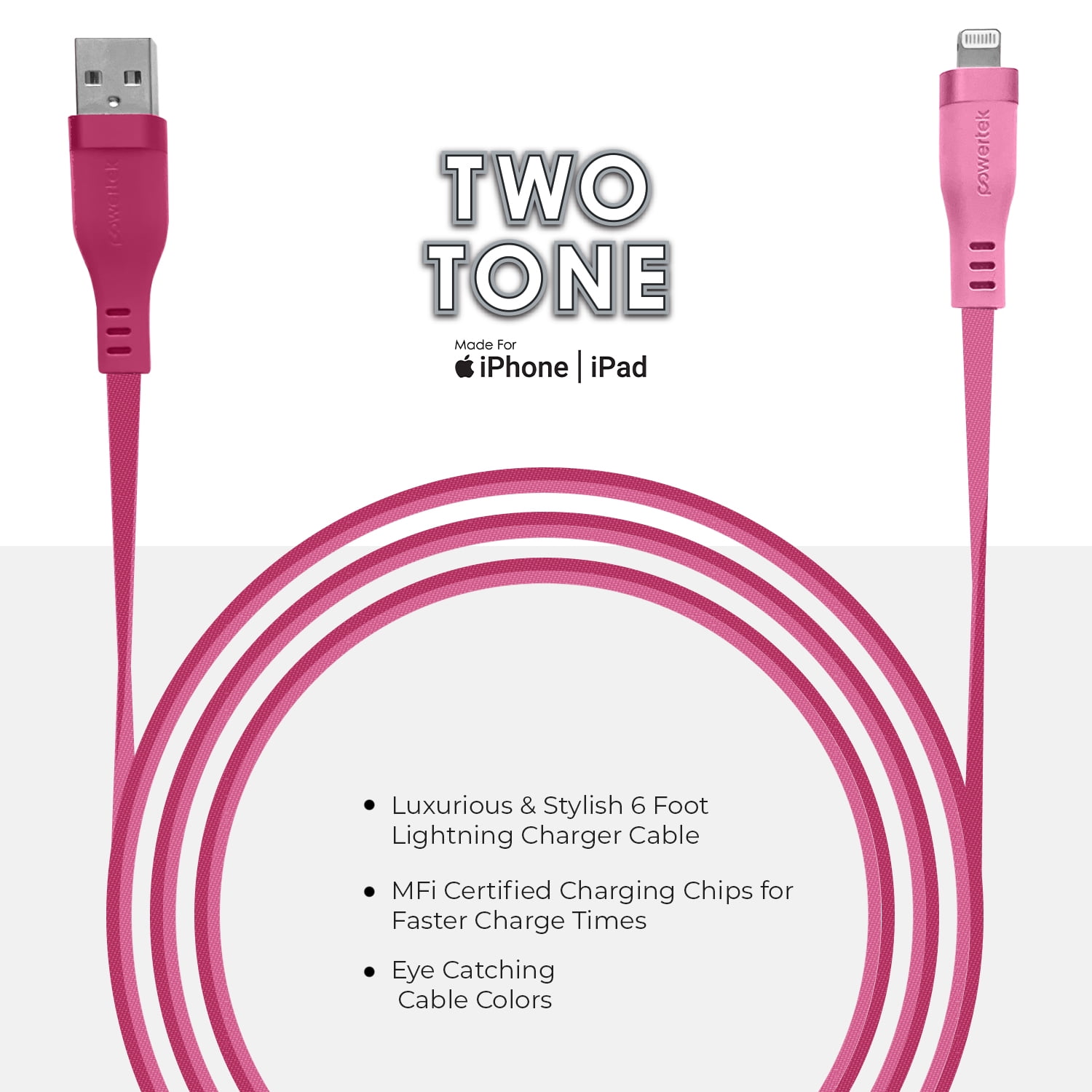 Liquipel Powertek Two Tone USB-A to Lightning - Pink