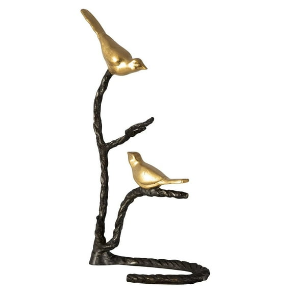 MY SWANKY HOME Bird Branch Iron Gold Sculpture | Metal Statue Contemporary