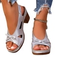 thumbnail image 5 of IEMIEMIEM Chunky Heeled Sandals for Womens Bohemian Cutout Open Toe Slip On Summer Sandals Ankle Strap Sandals Party Dress Sandals Silver 5.5 Wide, 5 of 6