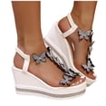 thumbnail image 4 of Womens Sandals Wedge Shoes: All-Day Comfort Dressy Wedges Thick Sole Sparkling Decorative Open Toe Summer Sandals for Casual White 9.5(43), 4 of 9