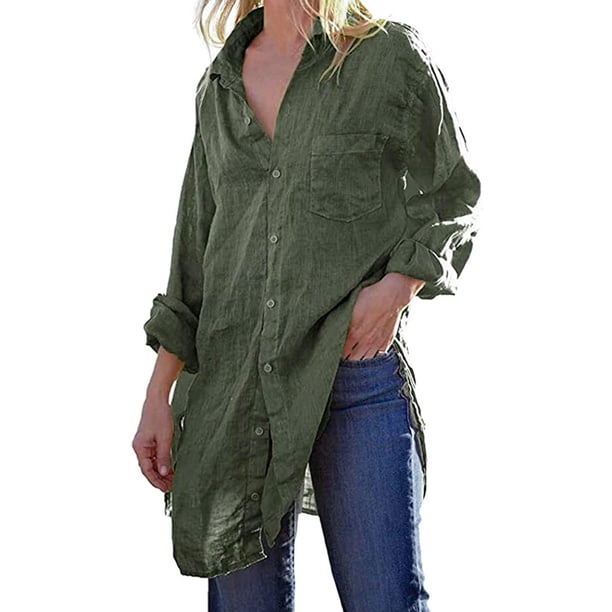 Moda Mujer O-cuello Camiseta de manga larga Otoño Botón Sólido Cardigan Tops Blusa Fridja BV0+3830
