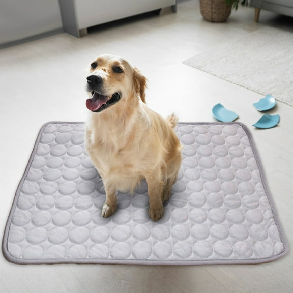Dog Cooling Mat, 16" x 12" Upgrade Pet Cool Mat for Dogs Cats, Summer Ice Silk Dog Cooling pad & Washable Pee Pad for Indoor or Outdoor - Bottom Waterproof and Anti Slip (Grey)