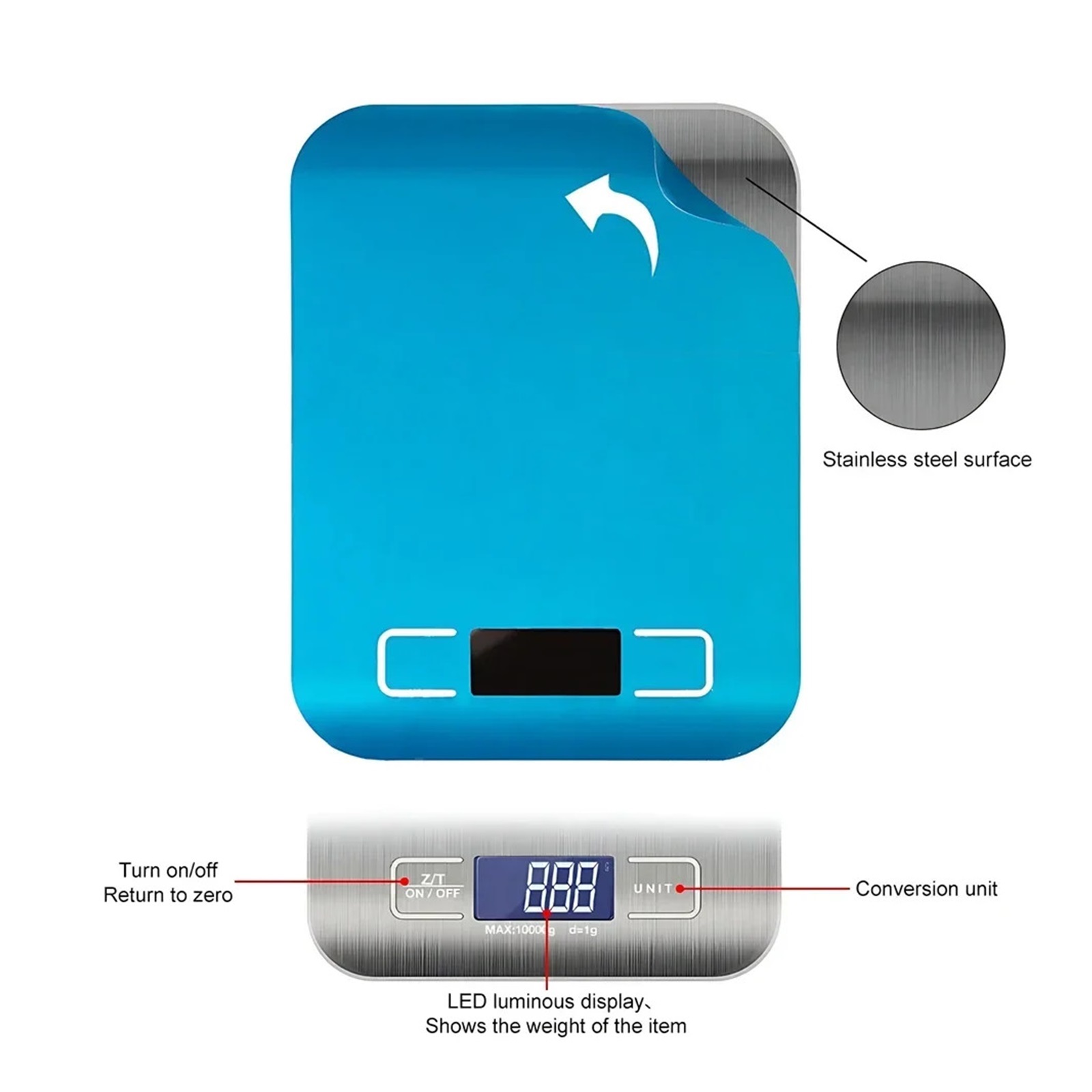 Digital Kitchen Scale LED Stainless Steel High-Precision Electronic Scale Home Jewelry Food Weighing