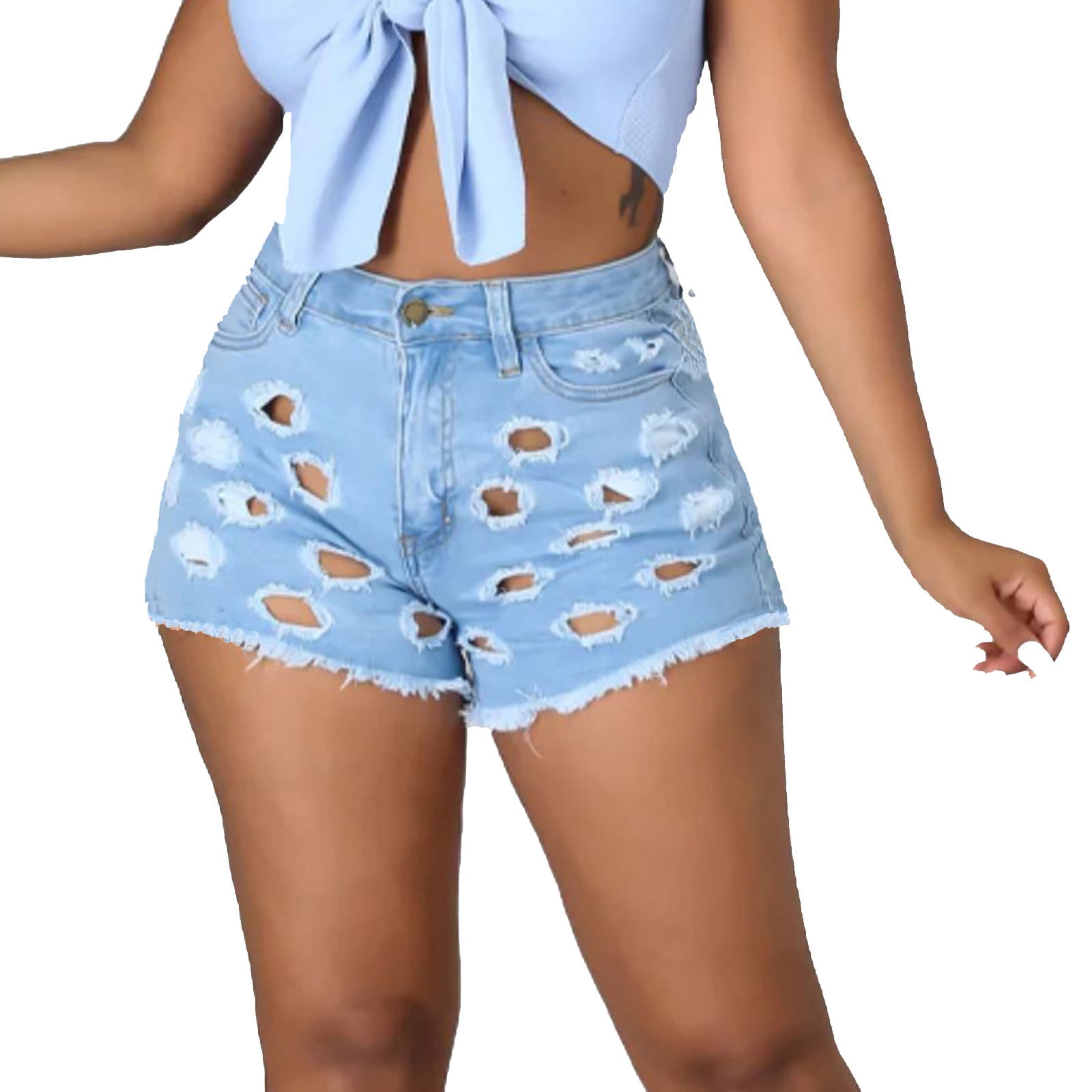 Womens Ripped Jean Shorts Destroyed Hole Raw Hem Denim Shorts High