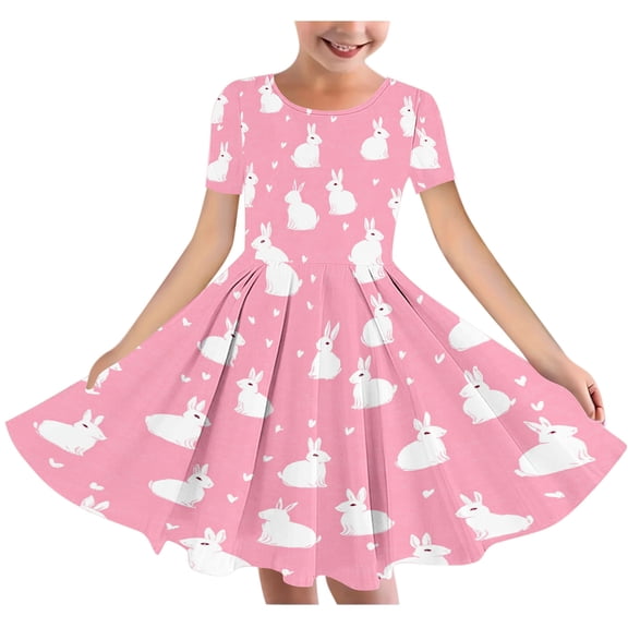 Riecok Easter Floral Ballet Dress for Girls 4-14 Years Spring Short Sleeve Round Neck Party Outfit with Ruffled Hem and Butterfly Patterns Multicolor 5-6 Years