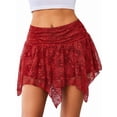 thumbnail image 3 of Lace Mini Skirts for Women Flowy Skirt Boho Layered Asymmetrical Short Skirt Deep Red XXL, 3 of 6