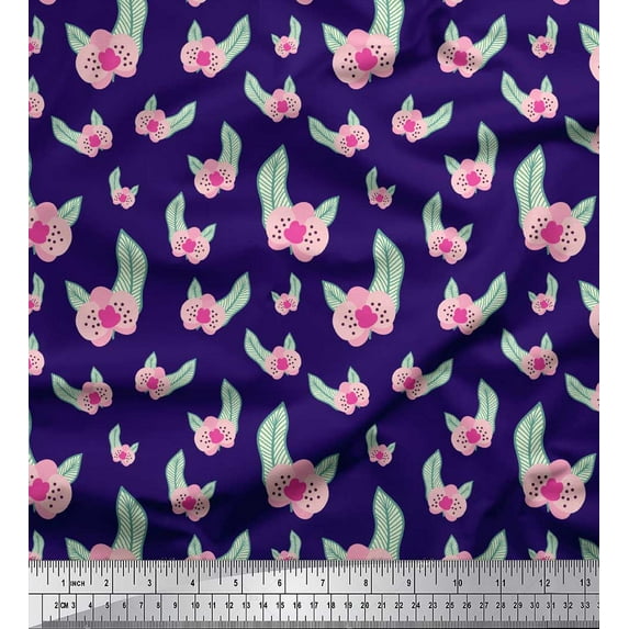 Soimoi Blue Cotton Duck Fabric Artistic Leaf & Floral Fabric Prints By Yard 42 Inch Wide