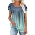 thumbnail image 2 of Womens Tops Plus Size Short Sleeved Pleated Round Neck Printed Loose Loose Casual T-shirt Green M, 2 of 5