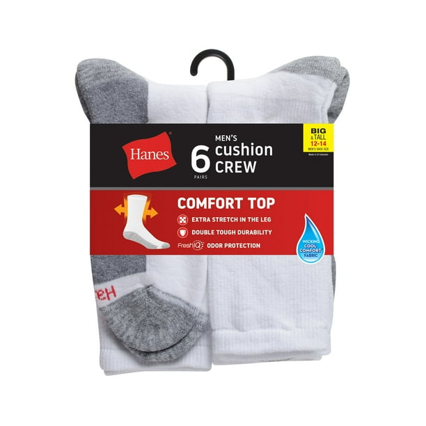 Calcetines Dobles Resistentes Hanes para Hombre, talla 12-14, 6 Pares, blanco
