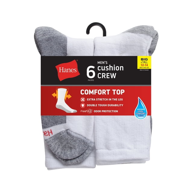 Calcetines Dobles Resistentes Hanes para Hombre, talla 12-14, 6 Pares, blanco