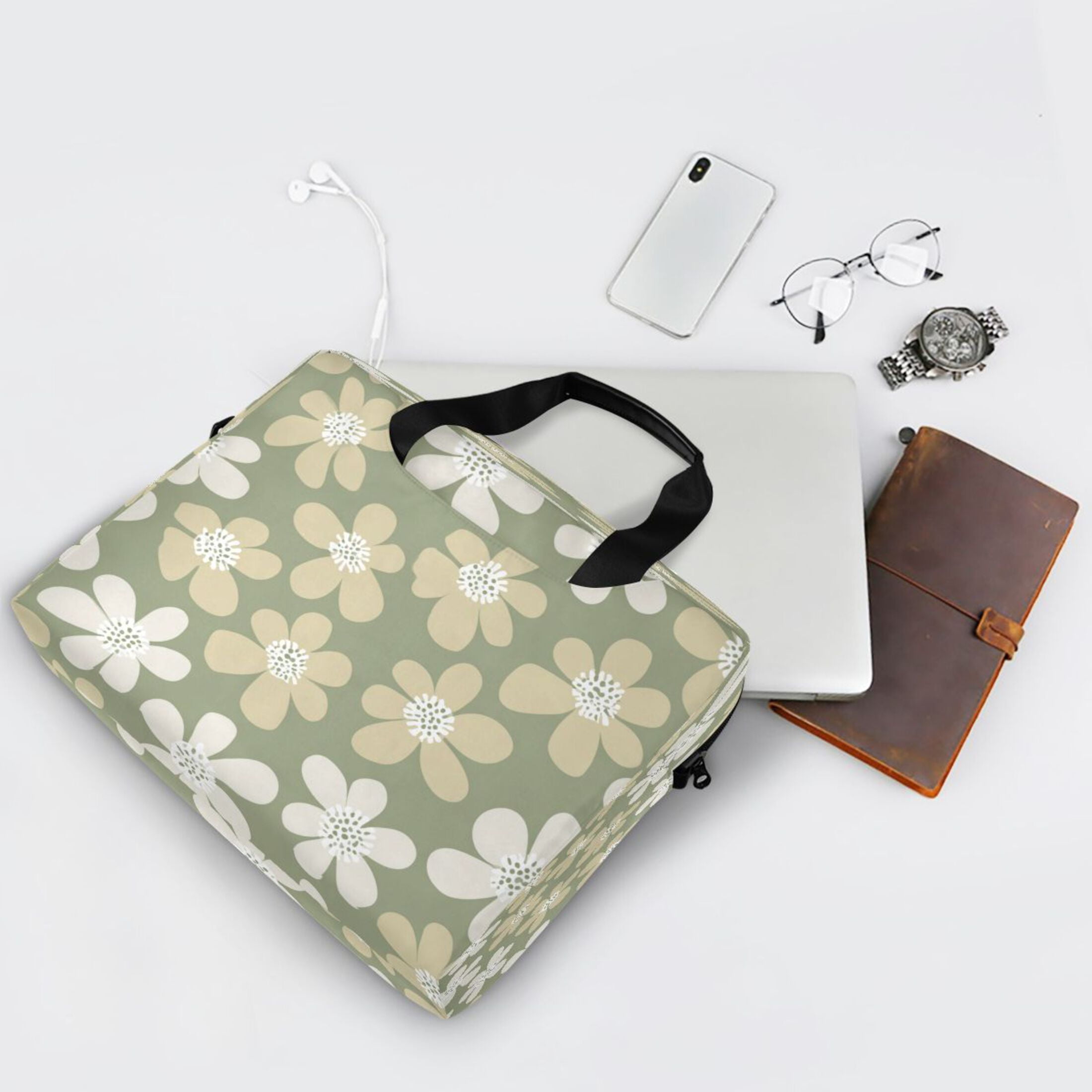 Laptop Bag Laptop Briefcase 15.7 x 3 x 11.8 Inches Laptop Bag Briefcases Laptop Storage Travel Laptop Bag Work Laptop Bag Gray Flower Seamless