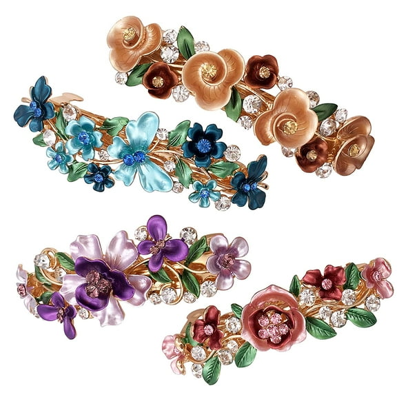 4PCS Colorful Vintage Flower Design Metal Small French Barrettes,Hair Barrettes for Women,Hair Clasps Accessories Women For Women Girls Gifts（Style 1）