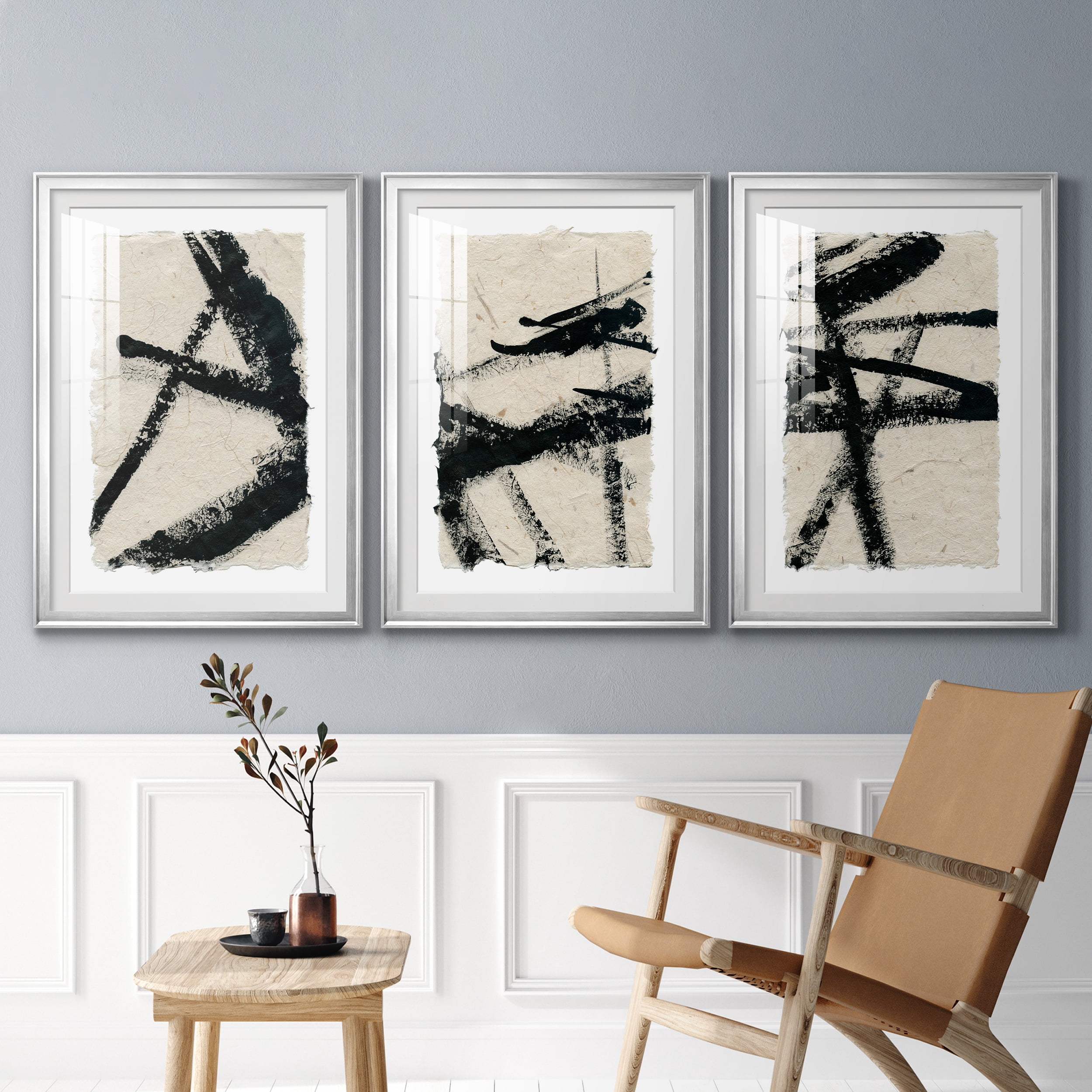Lines Crossed I Premium Framed Prints Set of 3 - Ready to Hang - 30.5 x 42.5 Each - Silver Frame