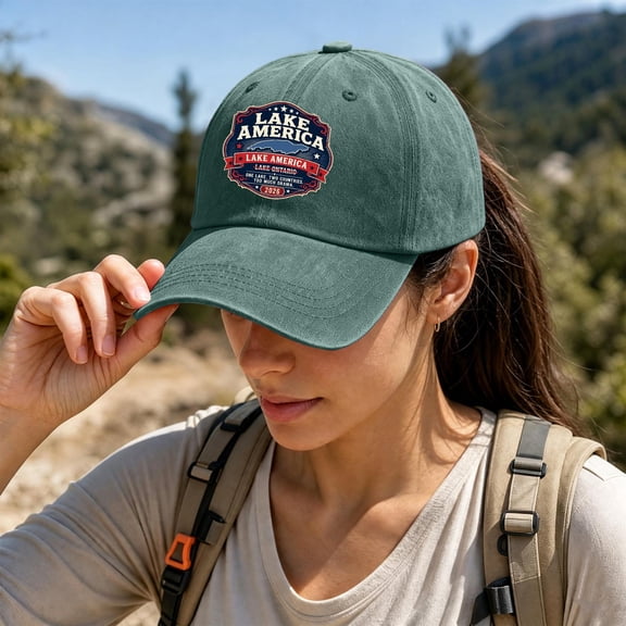 Vintage Baseball Hat"LAKE AMERICA LAKE ONTARIO" for Men and Women, Adjustable Unisex Dad Hat with Curved Brim for Casual Wear and Outdoor Activities