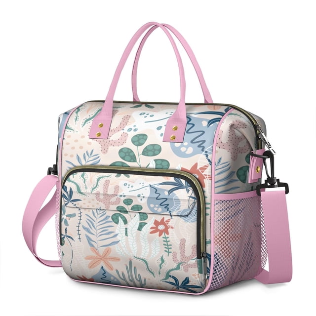 Sac à Lunch Isolé Imprimé Floral Abstrait, Grande Boîte à Lunch Réutilisable, Sac à Lunch Adulte à Double Compartiment, Sac à Lunch Étanche, Sac Isotherme Pliable