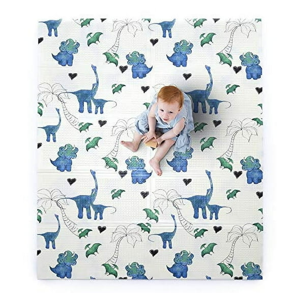Jumpoff Jo Large Waterproof Foam Padded Play Mat for Infants, Babies, Toddlers, 8 Months for Play & Tummy Time 76 in. x 58 in. Double-Sided Design: Tiny Dinos Pink & Blue
