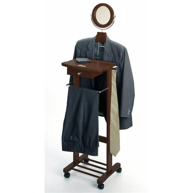 Winsome Valet Stand With Drawer On Casters Antique Walnut