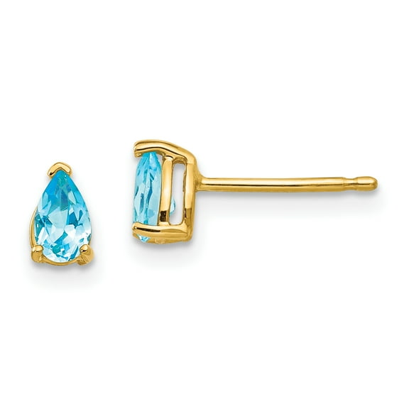 Primal Gold 14 Karat Yellow Gold 5x3mm Pear Blue Topaz Earrings