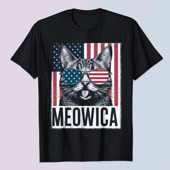 Cat 4th of July Meowica Merica Kitty USA American Flag Cool T-Shirt