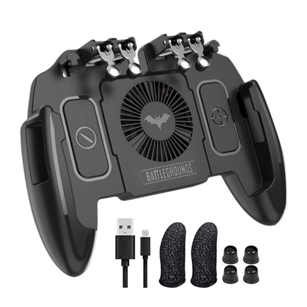 FURZEQIFA PUBG controlador móvil Joystick botón de rotación Gamepad para PUBG iOS Android seis dedos Gamepad con ventilador de refrigeración
