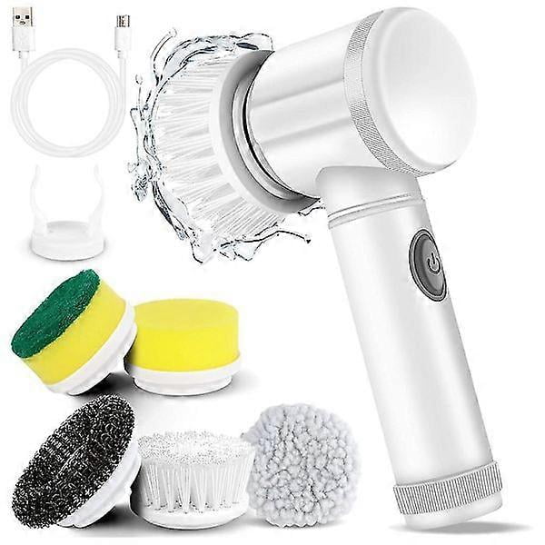 Electric Spin Scrubber Electric Cleaning Brush With 5 Replaceable Brush Heads Compatible With Bathtubs, Floors, W KL White