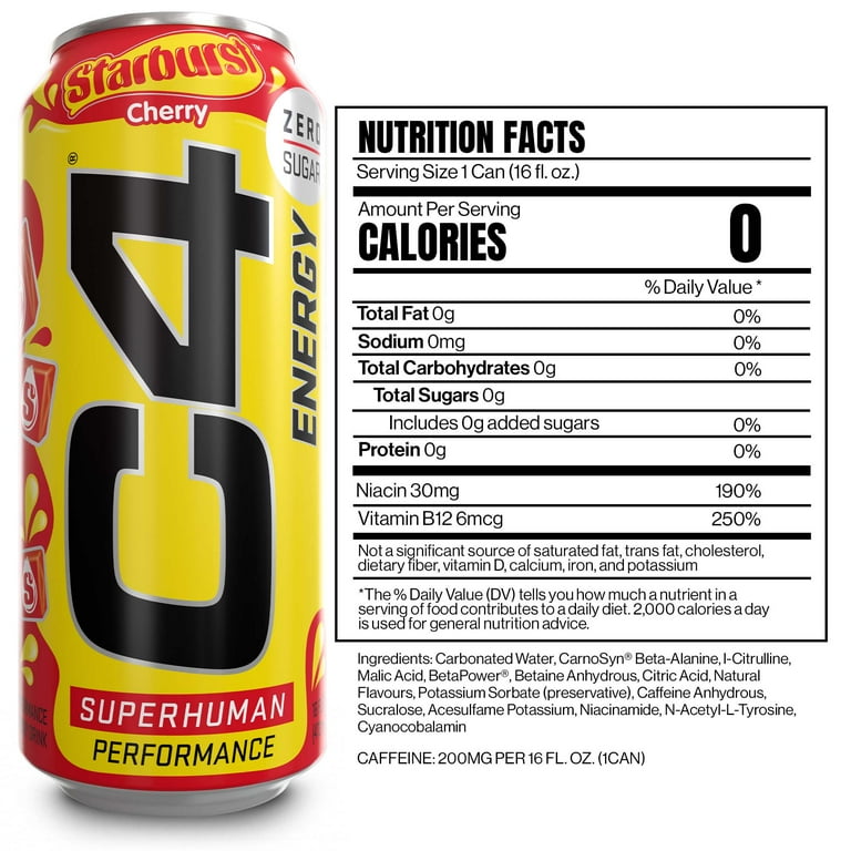 C4 Energy Drink, Starburst Cherry, Sugar Free, Carbonated, 59 OFF