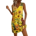 thumbnail image 2 of QUNYINEY A Line Womens Sun Dresses Summer Casual Sleeveless Floral Mini Tank Dress Loose Fit Vacation V Neck with Pockets Dresses, 2 of 7