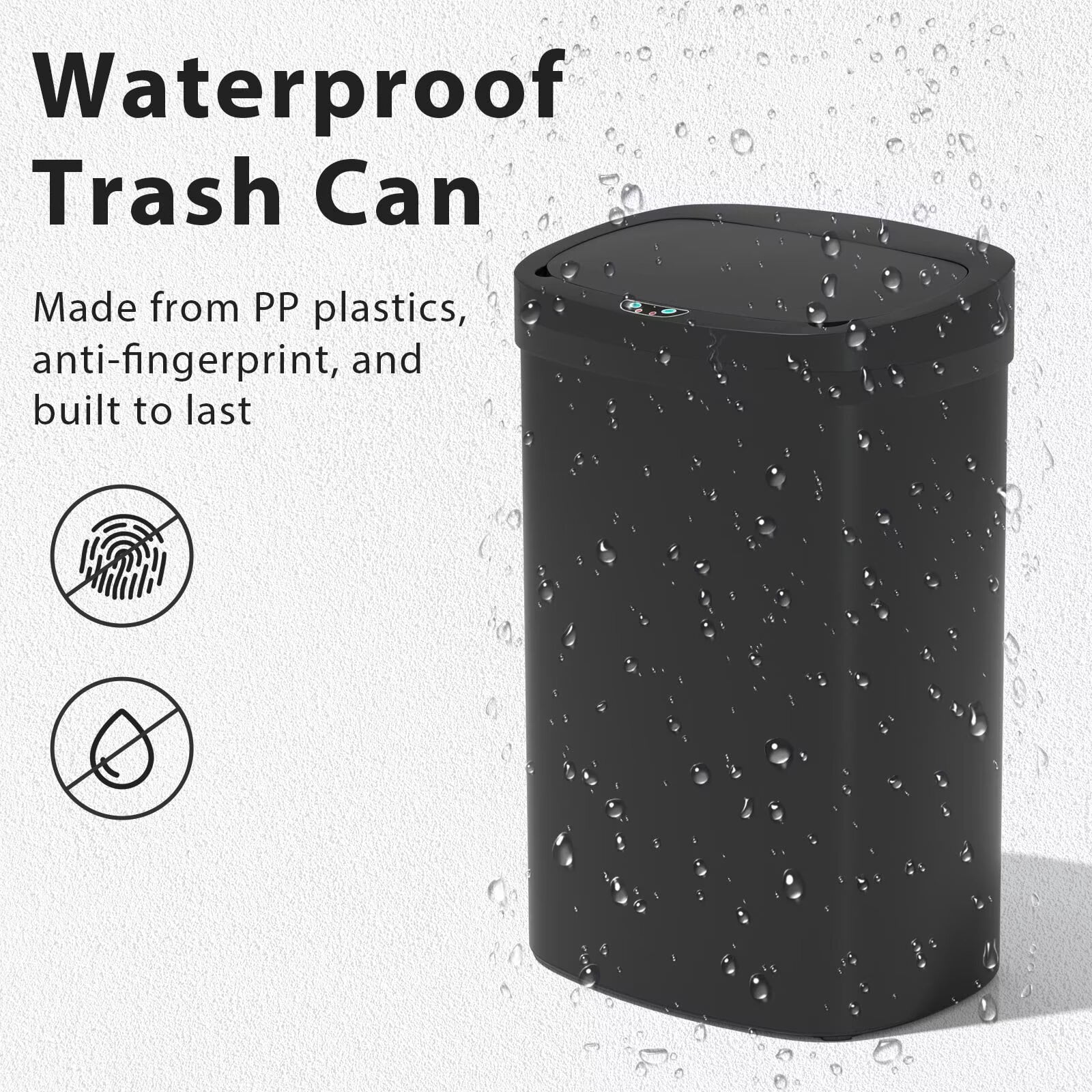 CL.HPAHKL 13 Gallon Kitchen Trash Can, Touchless Motion Sensor Trash Can 50 Liter High-Capacity Smart Trash Can Broken-Resistant Plastic Garbage Can with Lid for Home Bathroom Office (1, Black)