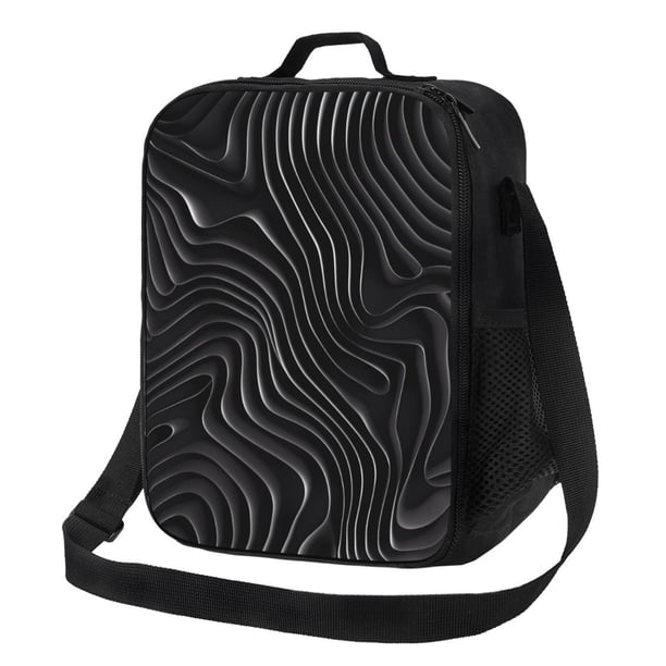 Disketp Abstract Black And White Waves Bolsa Térmica Estampada para Almuerzo, Lonchera para Hombres y Mujeres Adultos