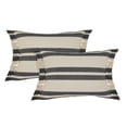 thumbnail image 2 of Laddha Home Designs Loomed Double Striped Fringed Lumbar Pillow - 24" - Cream and Gray, 2 of 6