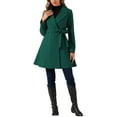 thumbnail image 2 of Abrigo elegante Inspire Chic para mujer, con cuello de chal, abrigo largo con cinturón de invierno, color verde oscuro, 2 of 6