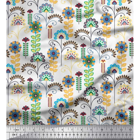 Soimoi Rayon Fabric Leaves & Floral Clip Art Decor Fabric Printed Yard 42 Inch Wide