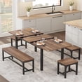 thumbnail image 1 of 47.3"-63" Extendable Dining Table for 4-8, Rectangular Wood Kitchen Table with Strong Metal Frame, Industrial Long Dining Room Table with 2 Benches and 2 Stools for Kitchen Living Room Retro Walnut, 1 of 7
